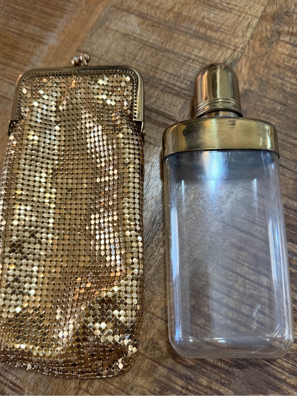 Vintage Gold Tone Mesh Purse, 
 Perfume Bottle Vanity Accessory Set and Wallet